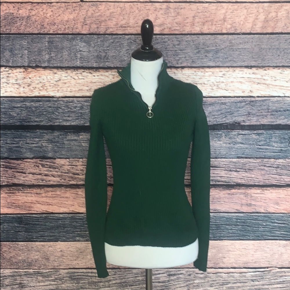 Dark Green Half Zip-Up Sweater